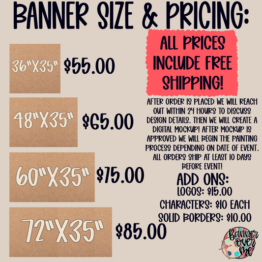 48” CUSTOM hand painted Banner - PLEASE ORDER 2 WEEKS in advance of your event date! (Copy)