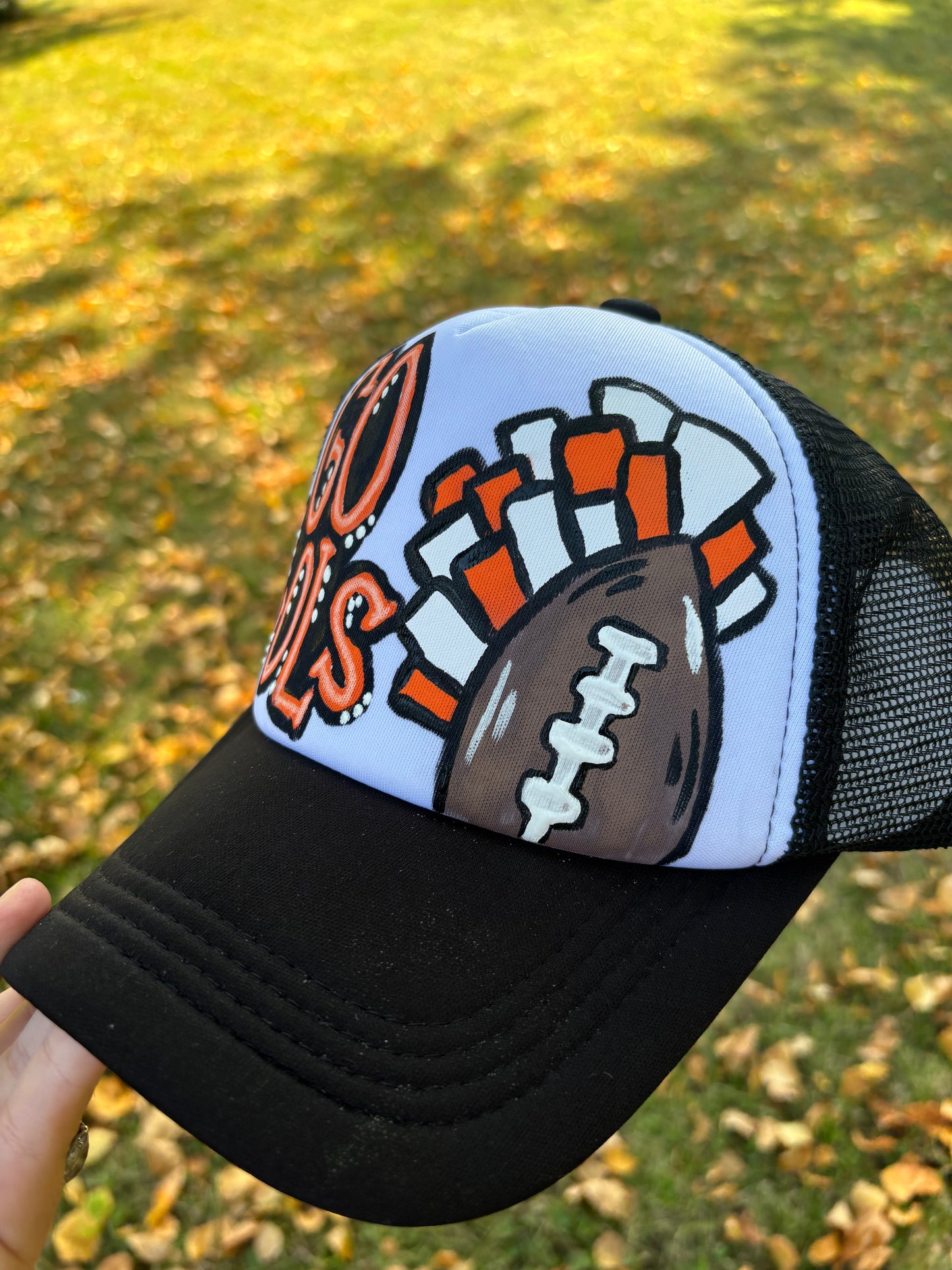 CUSTOM GO TEAM PAINTED TRUCKER HAT