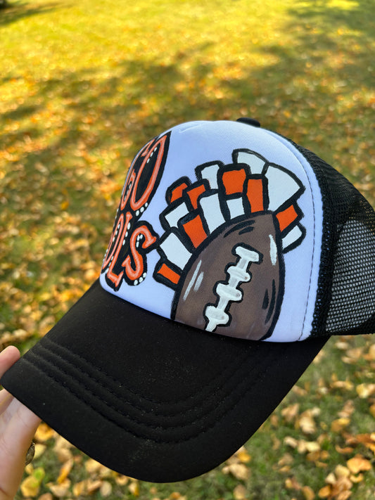 CUSTOM GO TEAM PAINTED TRUCKER HAT