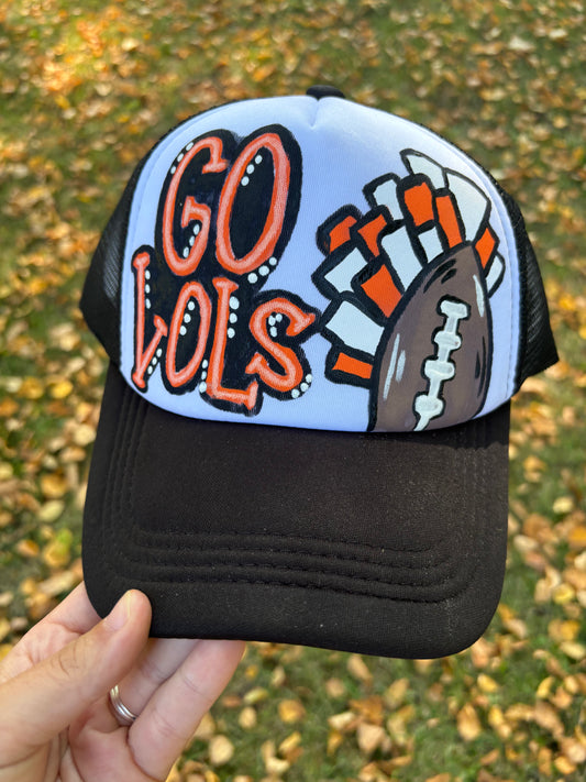 CUSTOM GO TEAM PAINTED TRUCKER HAT