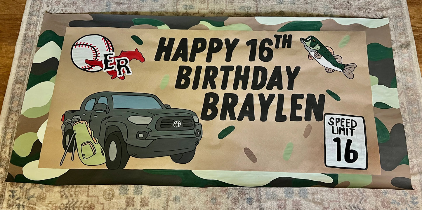 60” CUSTOM hand painted Banner - PLEASE ORDER 2 WEEKS in advance of your event date!