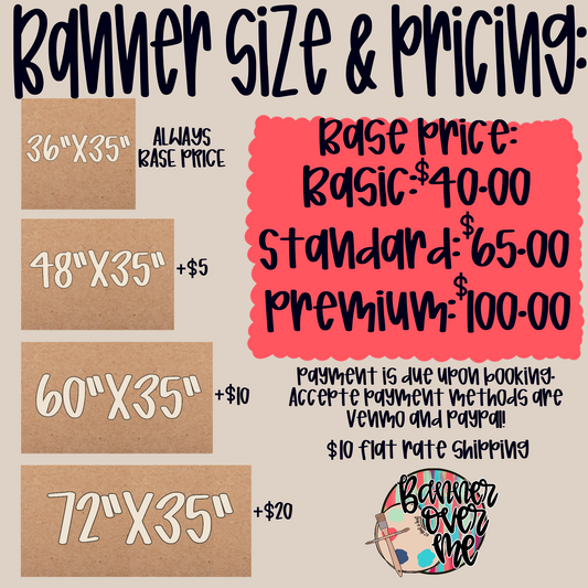 PREMIUM CUSTOM hand painted Banner - PLEASE ORDER 2 WEEKS in advance of your event date!